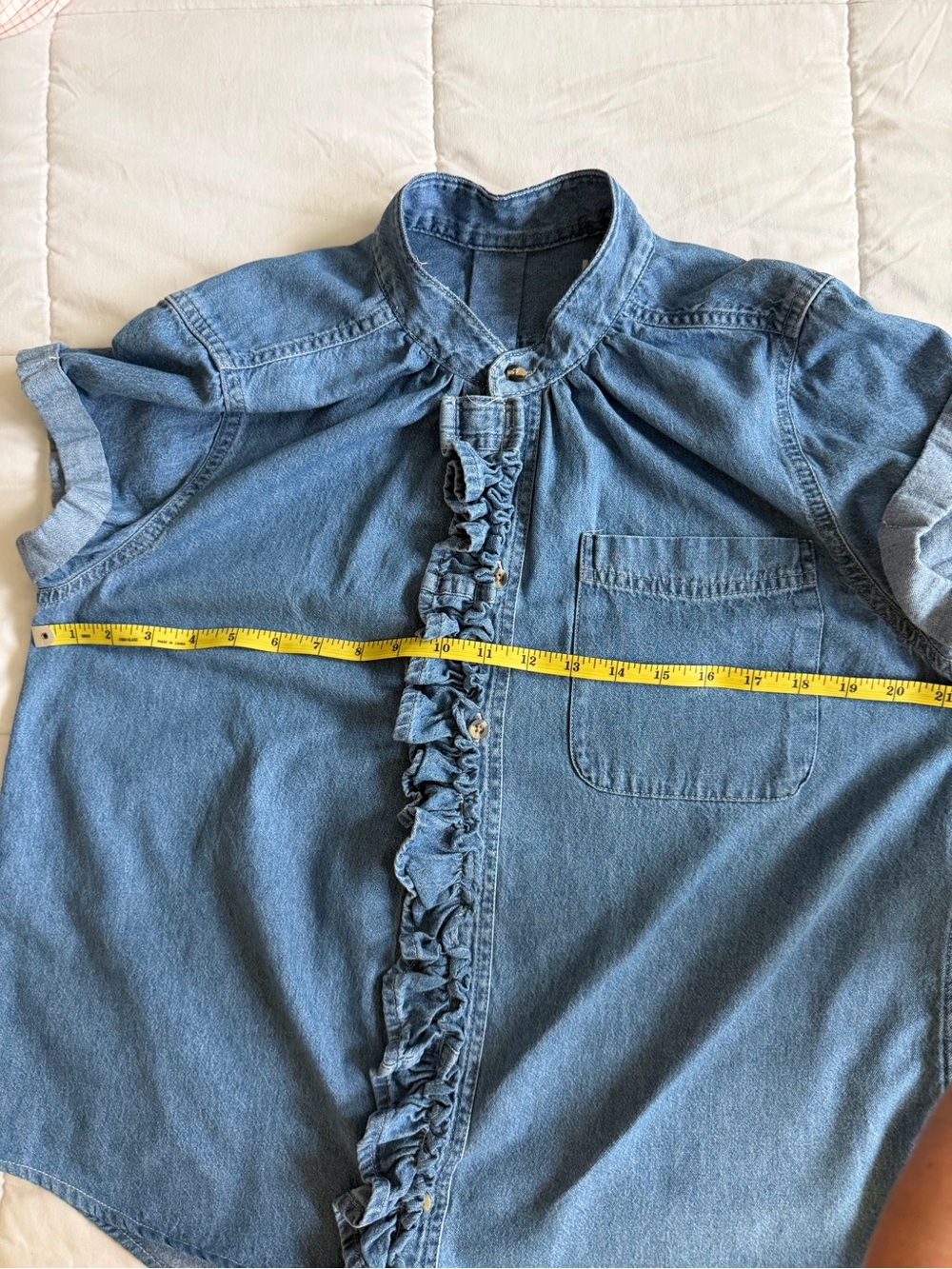 KMJ "CORI" Denim vertical Ruffle Button-Down Shirt - Light Blue - Picture 15 of 15